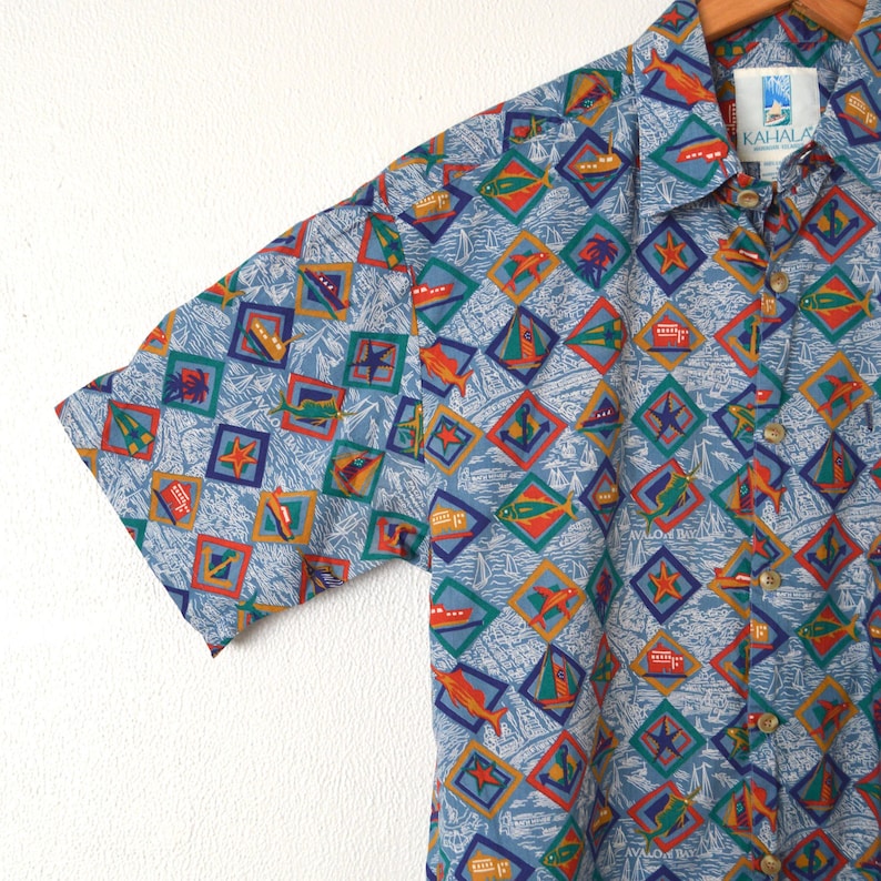Cabana Resort Wear Men/'s Tropical Island Beach Shirt KAHALA Vintage Men/'s Hawaiian Shirt Short Sleeve Button Down Nautical Sail Shirt