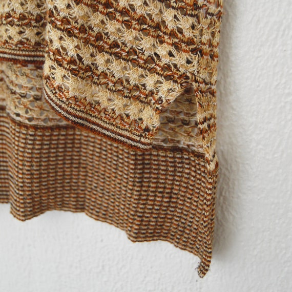 Brown Crochet Knit Blouse Short Sleeve Open Knit … - image 8