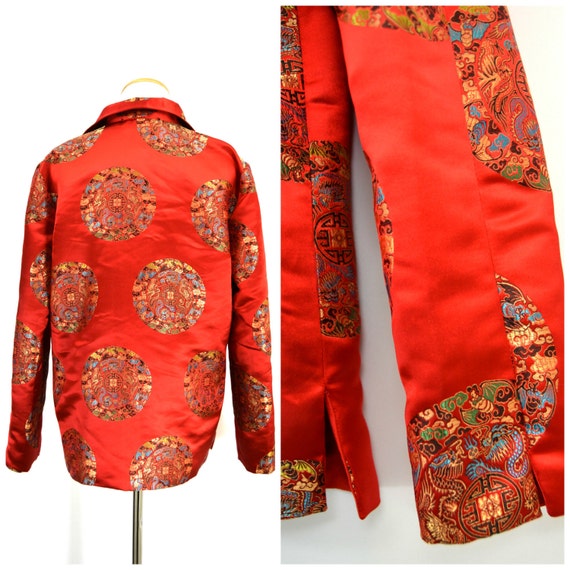 Vintage Red Silk Jacket | Chinese Silk Dragon Jac… - image 2