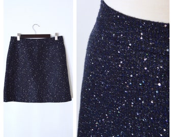 Navy Blue Sequined Pencil Skirt Sparkly Sequin Tweed Skirt ANN TAYLOR LOFT Etsy