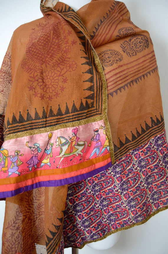 Vintage Dupatta Scarf | Patterned Indian Sari Sca… - image 8
