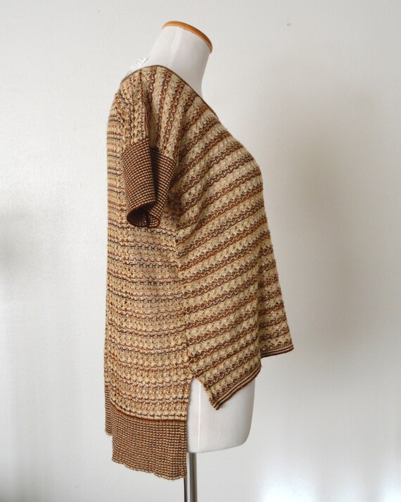 Brown Crochet Knit Blouse Short Sleeve Open Knit … - image 2
