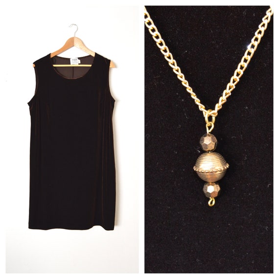 80s Brown Velvet Shift Dress | Gold Chain Evening Dress R&M RICHARDS Size  18 XL - Etsy