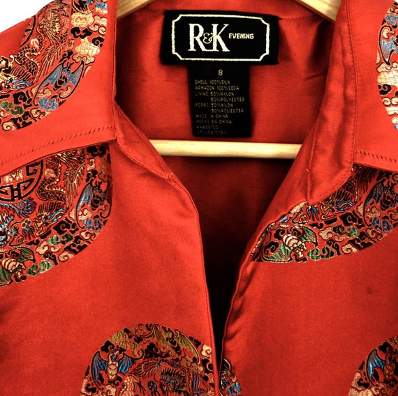 Vintage Red Silk Jacket | Chinese Silk Dragon Jac… - image 4