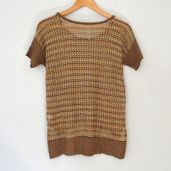 Brown Crochet Knit Blouse Short Sleeve Open Knit … - image 4