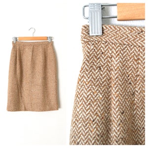 Brown Wool Pencil Skirt | High Waist Wool Skirt | Tan  Light Brown Tweed Skirt | Knit Sheath Skirt | Office Suit Skirt TALBOTS XXS 24" Waist