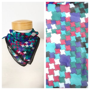 ELAINE GOLD Silk Bandana Neck Scarf | 80s Abstract Patterned Sheer Silk Neckerchief