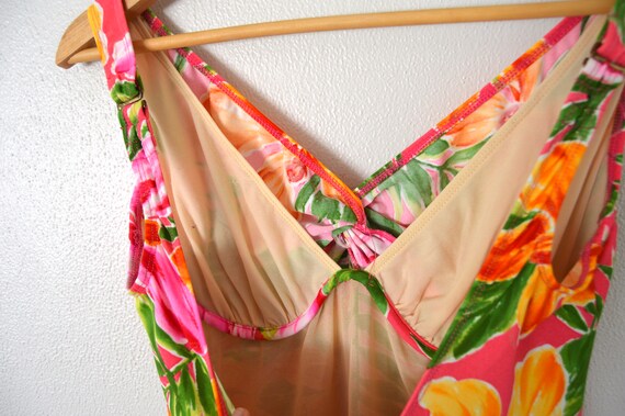 90s Vintage Bathing Suit One Piece | Hot Pink Flo… - image 9