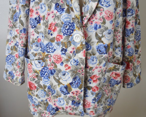 80s Floral Blazer Jacket | Pink & Blue Floral Boh… - image 5