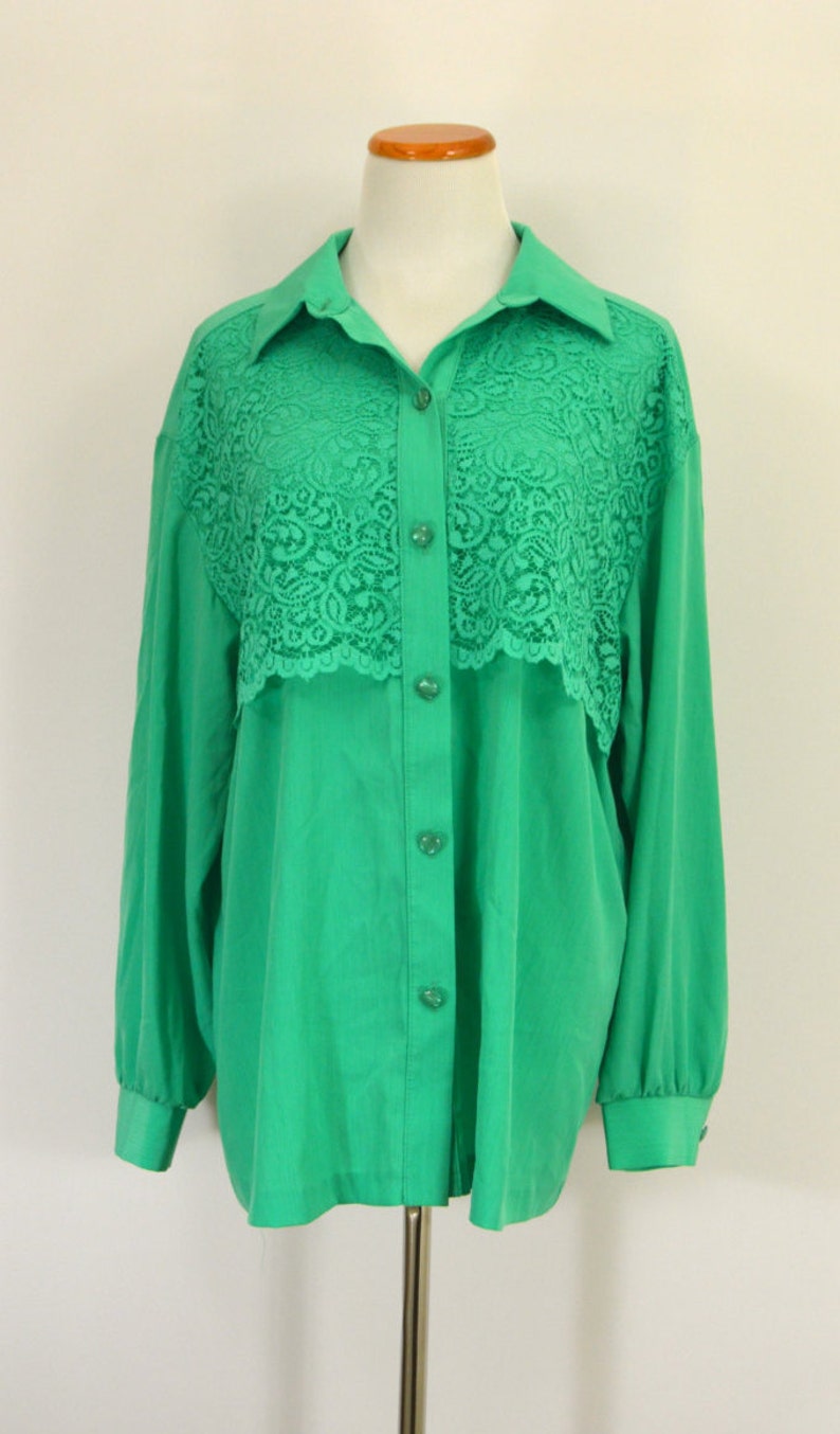 90’s Emerald Green Bedazzled Button Down Blouse by La Fete main image 1