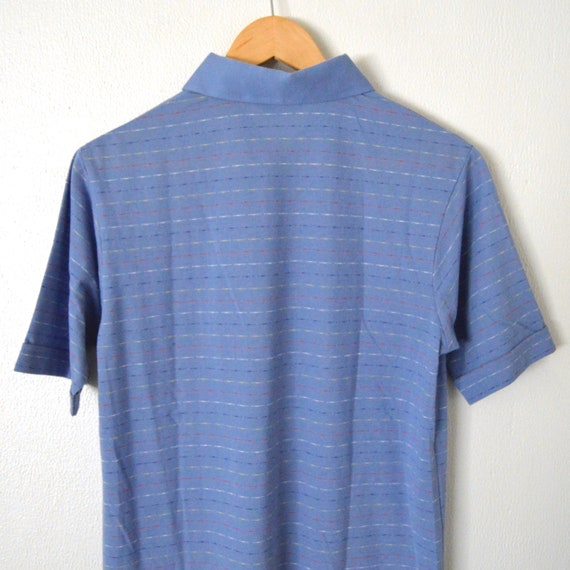80s Men's Polo Shirt | 1980s Blue Striped Polo To… - image 4