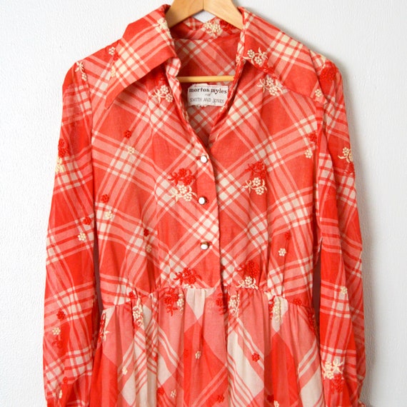 1970s Shirt Dress | White & Red Checkered Dress |… - image 3