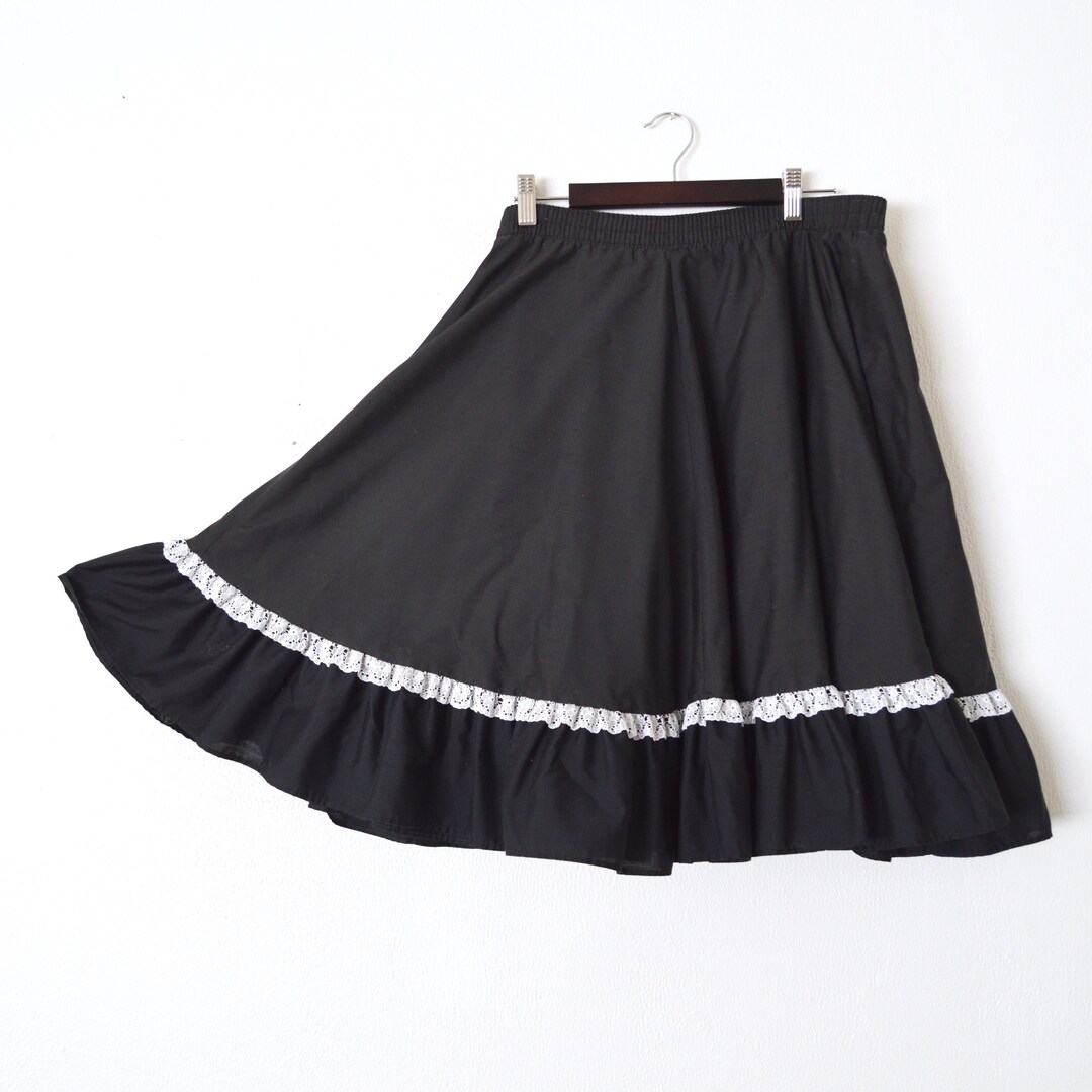 80s PARTNER'S PLEASE Circle Skirt Square Dance Rockabilly Skirt Black White Lace Full Skirt Etsy