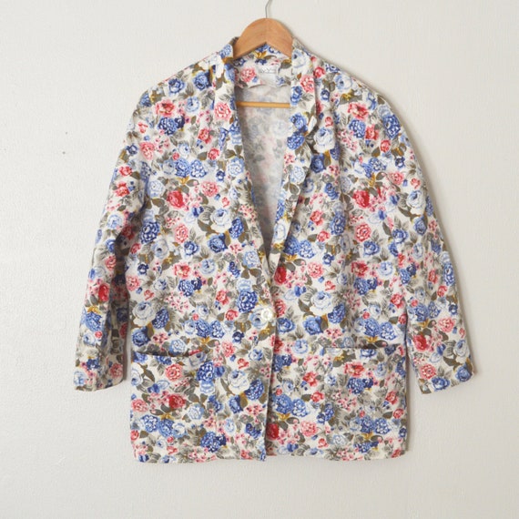 80s Floral Blazer Jacket | Pink & Blue Floral Boh… - image 7