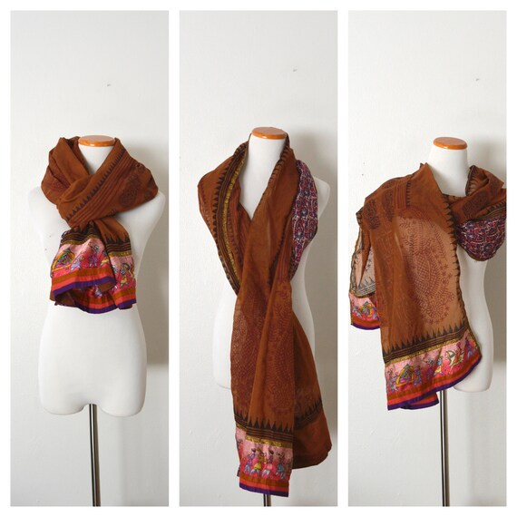 Vintage Dupatta Scarf | Patterned Indian Sari Sca… - image 7