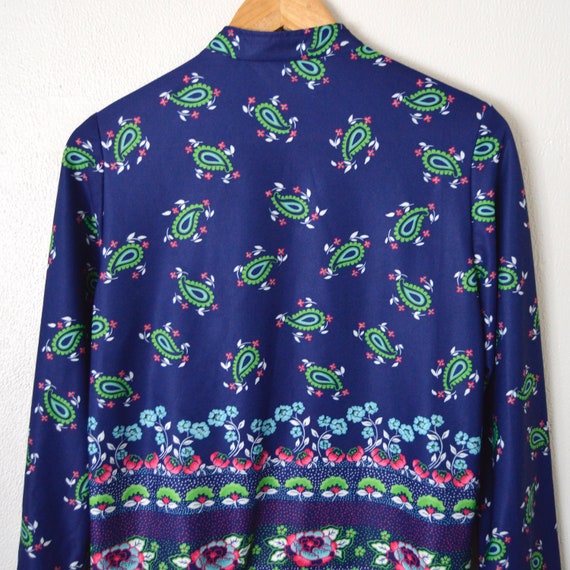 70s Paisley Floral Polyester Blouse | Boho Floral… - image 3