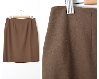 80s Brown Wool Pencil Skirt | Taupe Brown Pure Wool Straight Skirt | 1980s Office Skirt VALERIE STEVENS