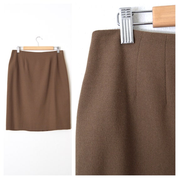80s Brown Wool Pencil Skirt | Taupe Brown Pure Woo