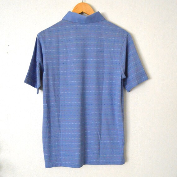 80s Men's Polo Shirt | 1980s Blue Striped Polo To… - image 3