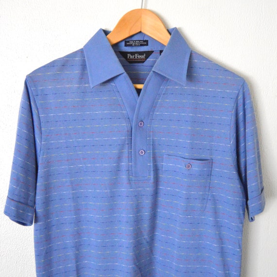 80s Men's Polo Shirt | 1980s Blue Striped Polo To… - image 2