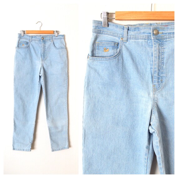 90s High Rise Mom Jeans Light Wash Blue Jeans Womens Tapered Etsy