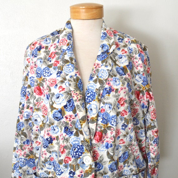 80s Floral Blazer Jacket | Pink & Blue Floral Boh… - image 2