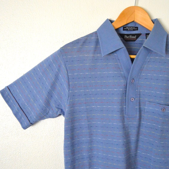 80s Men's Polo Shirt | 1980s Blue Striped Polo To… - image 5