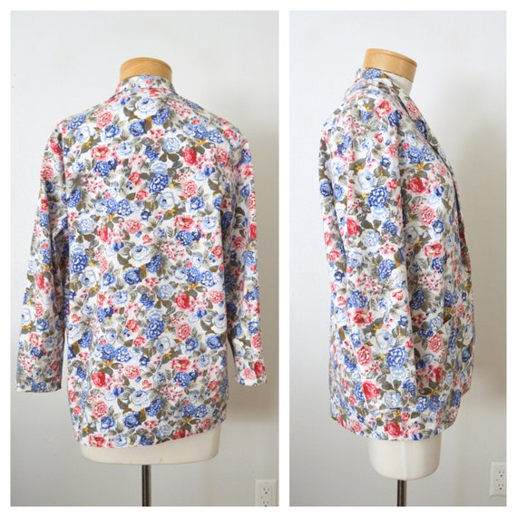 80s Floral Blazer Jacket | Pink & Blue Floral Boh… - image 4