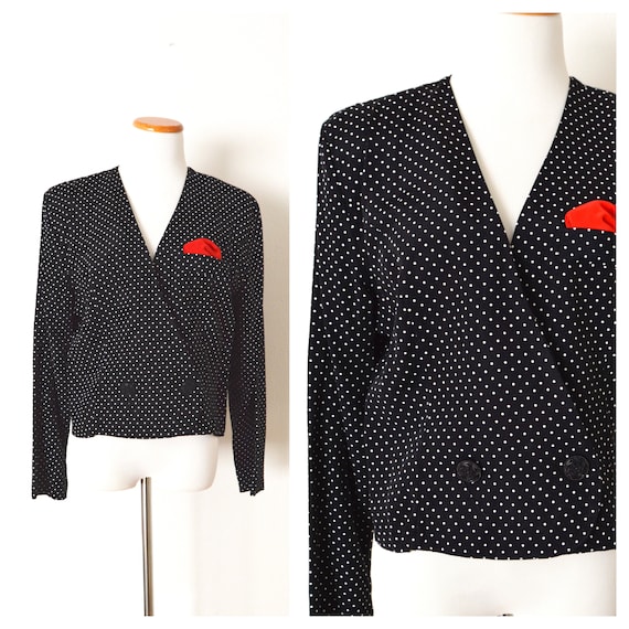 Black & White Polka Dot Blazer | 80s Cropped Blaze