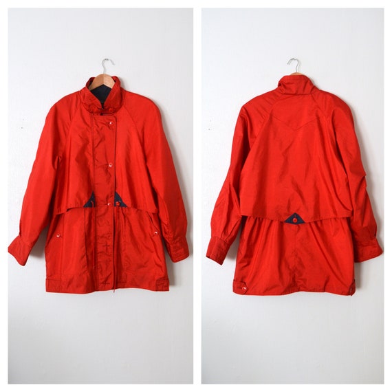 80s Red Windbreaker Parka Jacket | 1980s Long Ath… - image 8