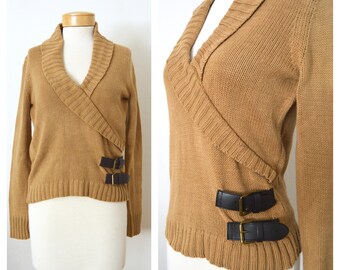Michael Kors Sweater | Brown Knit Wrap Sweater | Deep V Neck Pullover Sweater | Womens Size Small