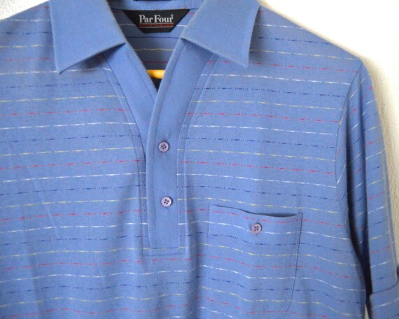 80s Men's Polo Shirt | 1980s Blue Striped Polo To… - image 7