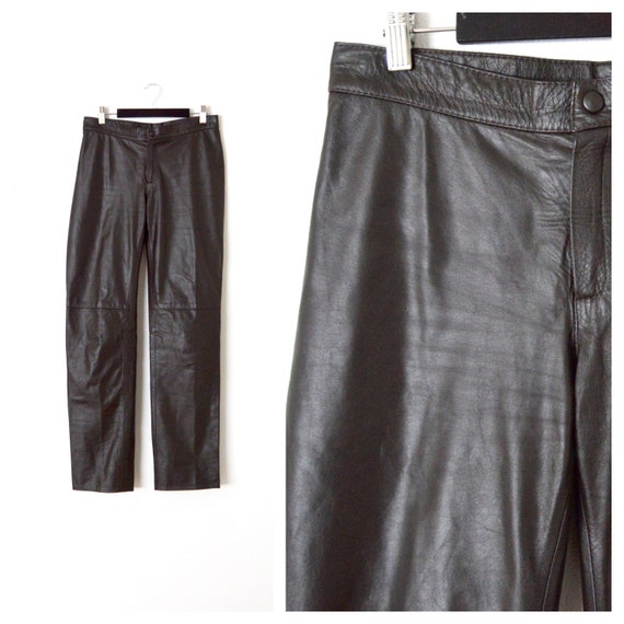 women's straight leg leather pants