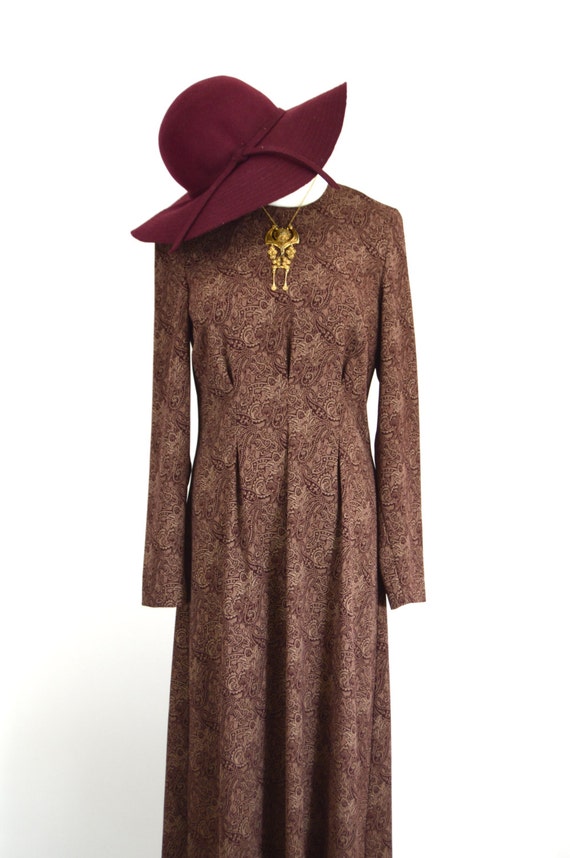 Vintage 70s Paisley Lotus Tapestry Dress Carpet Long Maxi