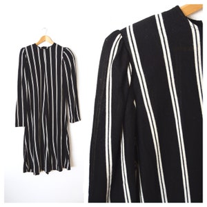 80s Black & White Striped Sweater Dress | Long Shift Dress | Long Sleeve | Women&#39;s Size Large