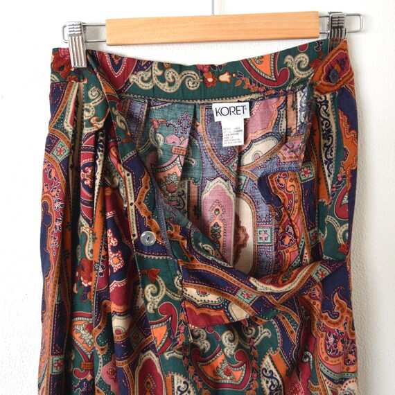 80s Boho India Print Skirt | A Line Pleated Midi … - image 6