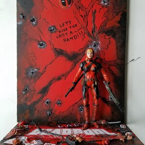 Lady Deadpool, Acyrlic and mixed media on wood  9x12