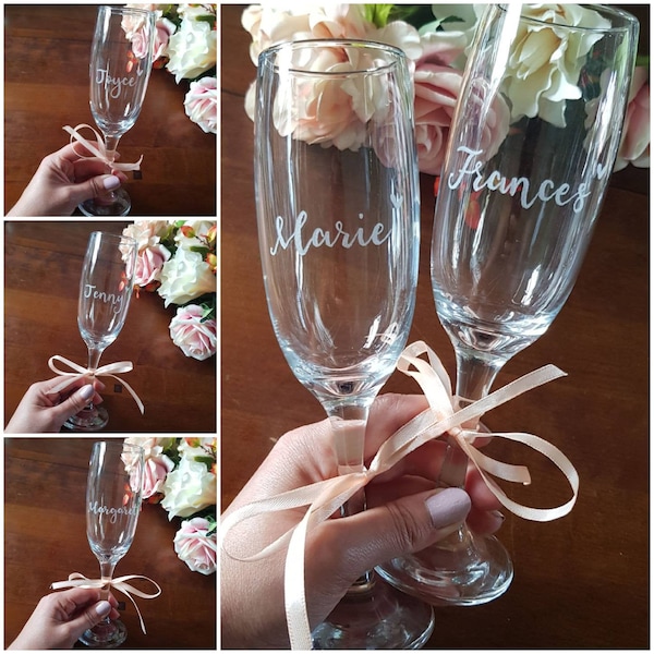 Personalised champagne flute, prosecco glasses, hand engraved, gift