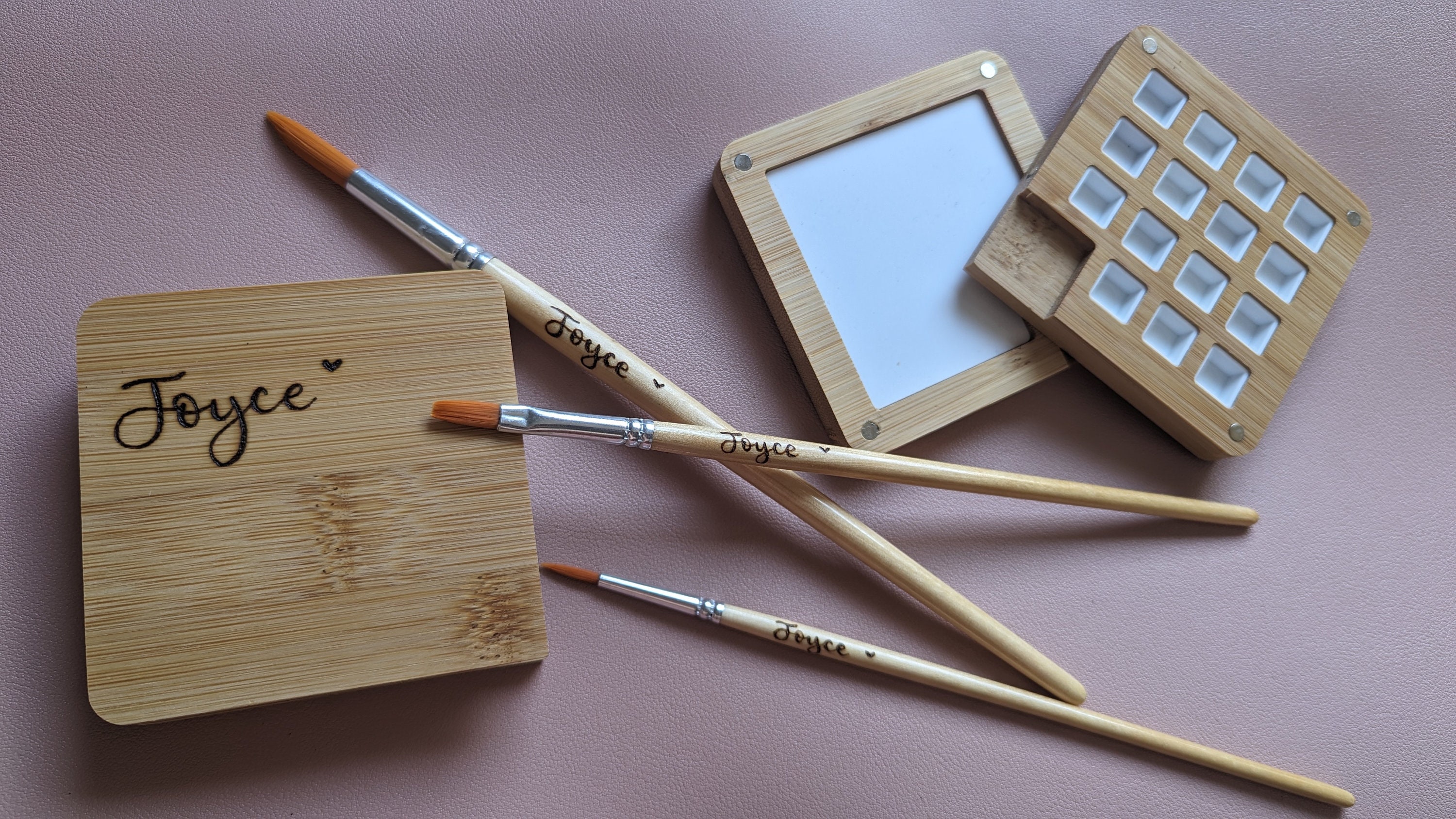 Personalized Paint Pallet, Custom Travel Set, Wood Burned Artist Supplies, Paintbrush with Your Name On, Wooden Paint Brushes, Art Palettes