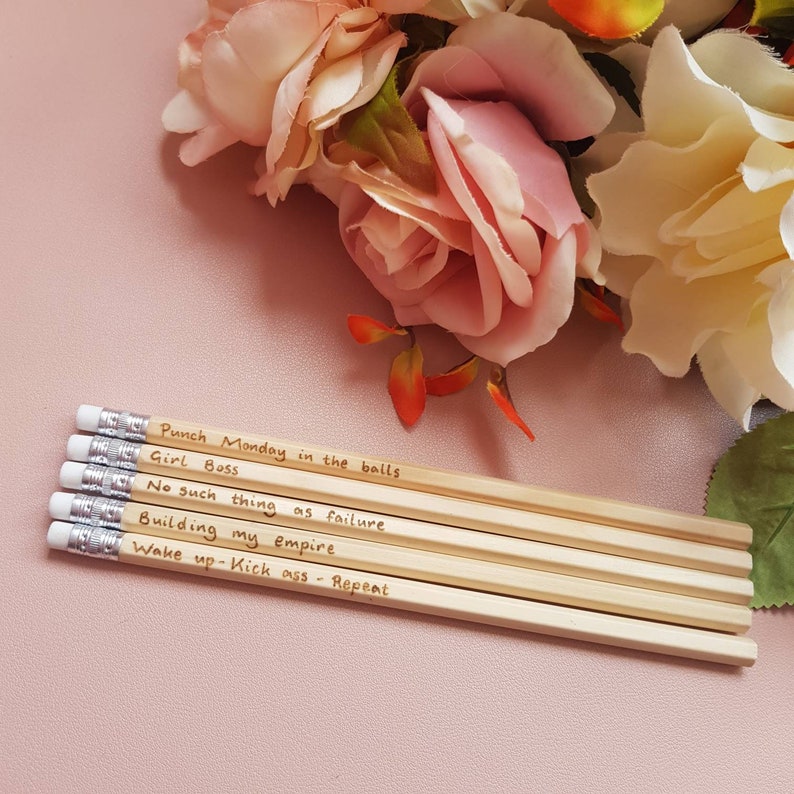 Inspirational pencils, motivational pencils, custom pencils, personalised pencils, positivity pencils, new job gift, kick ass girl boss image 2