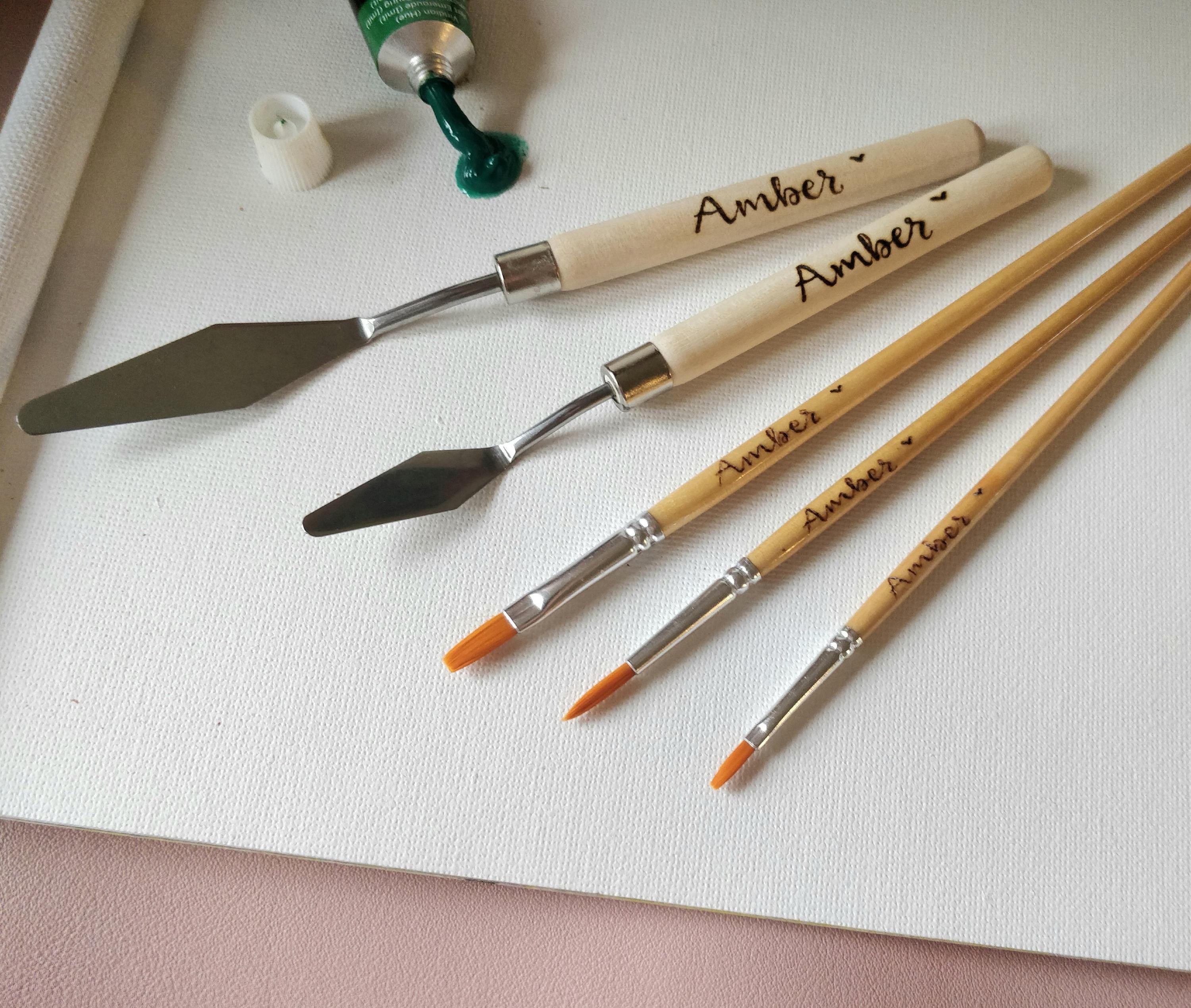 Personalized Paint Pallet, Custom Travel Set, Wood Burned Artist Supplies, Paintbrush with Your Name On, Wooden Paint Brushes, Art Palettes