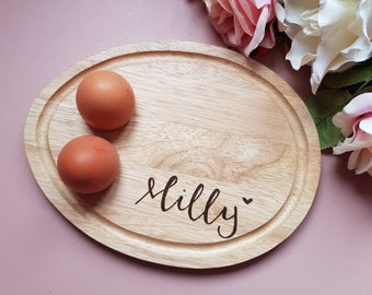Personalised Wooden Egg Cup Board | Custom Dippy Eggs & Soldiers Breakfast Tray Easter Gift