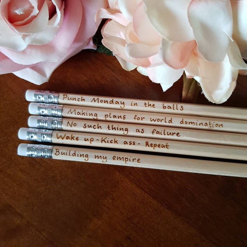 Inspirational pencils, motivational pencils, custom pencils, personalised pencils, positivity pencils, new job gift, kick ass girl boss image 8