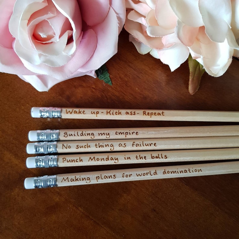 Inspirational pencils, motivational pencils, custom pencils, personalised pencils, positivity pencils, new job gift, kick ass girl boss image 6