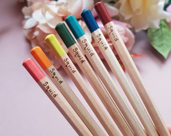 Colouring pencils, personalised 5 mixed colour pencils customised with a name or words of your choice. Childs toy, stocking stuffer, fun