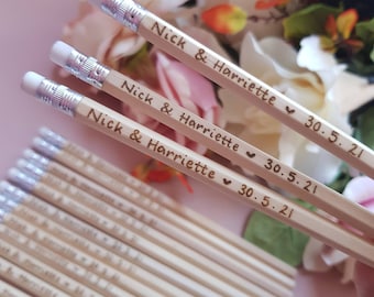 Personalized HB Pencils, Pyrography Engraved, Wedding Favors