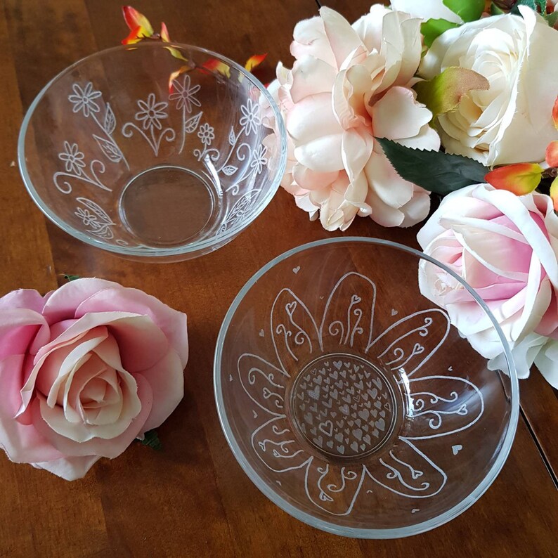 Engraved glass dish bespoke designs flower bowl glass bowl personalised gift trinket dish small dish custom engraving bowl mum gift