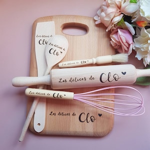 chopping board spatula and oil brush spoon Large personalised baking set makes the perfect chef gift or grandma gift with a custom whisk