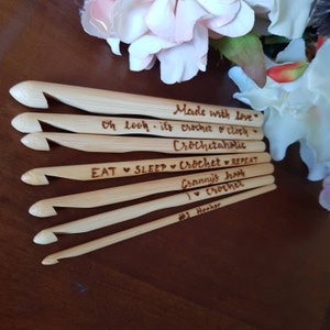 Crochet hooks, personalised crochet hooks, custom crochet hooks, bamboo crochet hooks, crocheting supplies, grandma gift, mum gift, knitting image 8