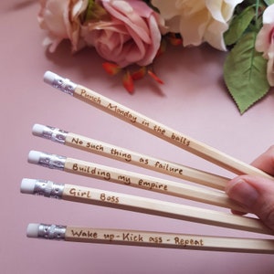 Inspirational pencils, motivational pencils, custom pencils, personalised pencils, positivity pencils, new job gift, kick ass girl boss image 4